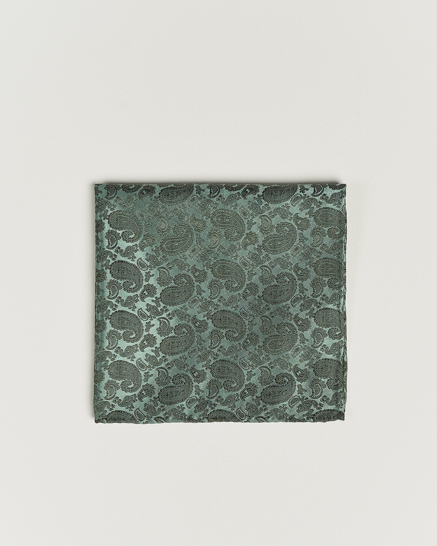 Uomini | Fazzoletti da taschino | Amanda Christensen | Tonal Paisley Silk Pocket Square Olive