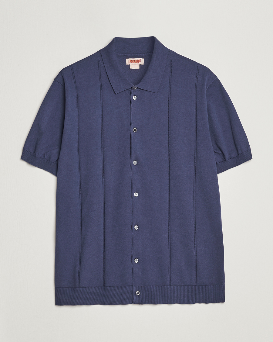 Uomini | Polo | Baracuta | Horatio Cotton Garment Dyed Knitted Polo Shirt Navy