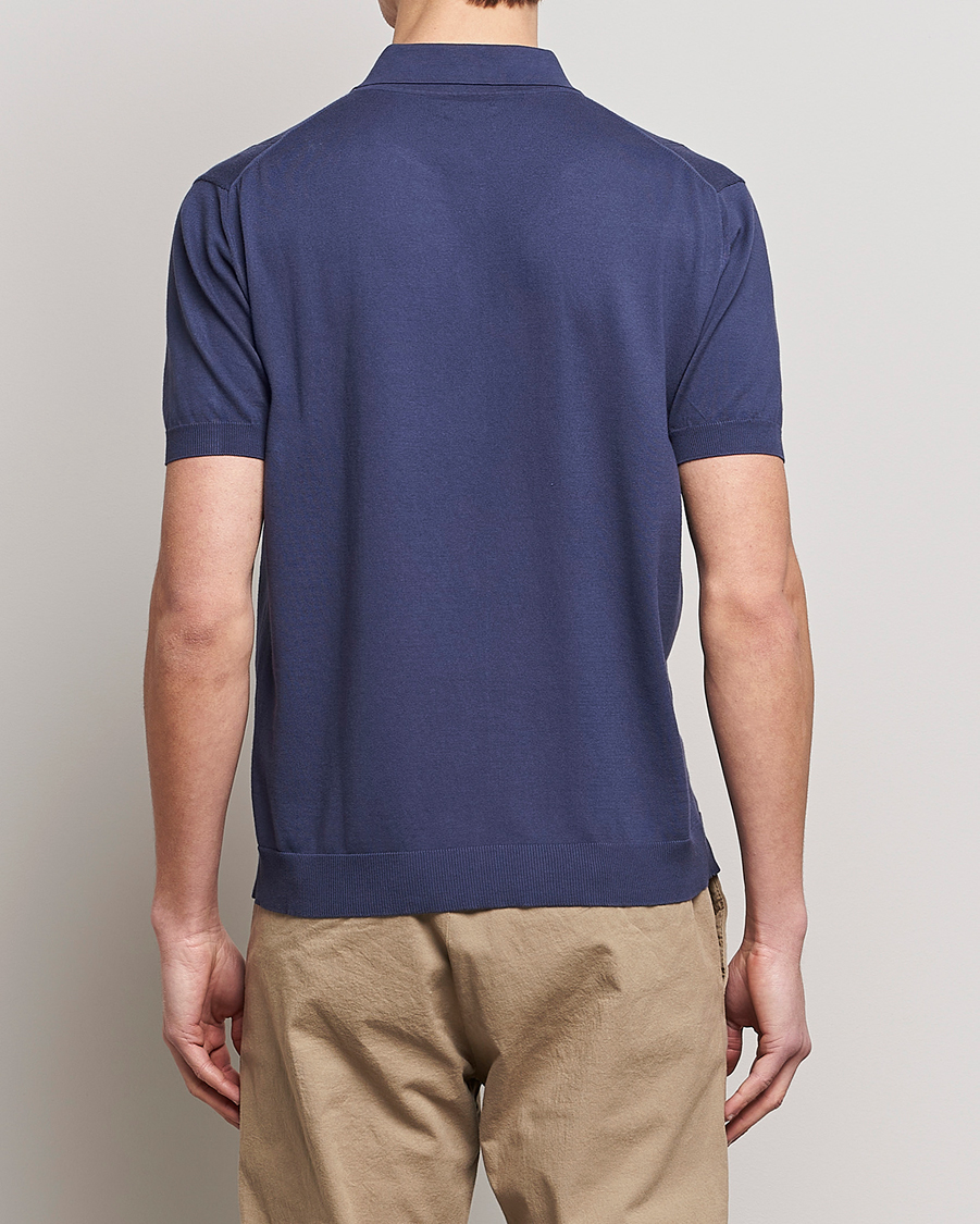 Uomini | Polo | Baracuta | Horatio Cotton Garment Dyed Knitted Polo Shirt Navy