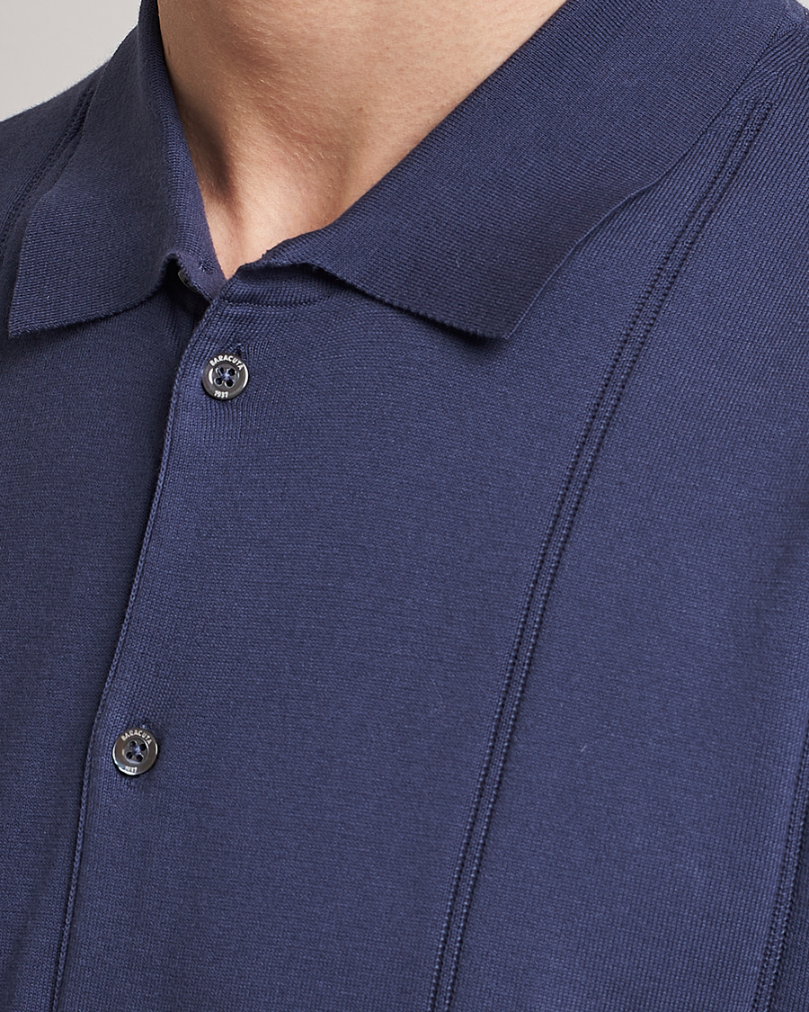 Uomini | Polo | Baracuta | Horatio Cotton Garment Dyed Knitted Polo Shirt Navy