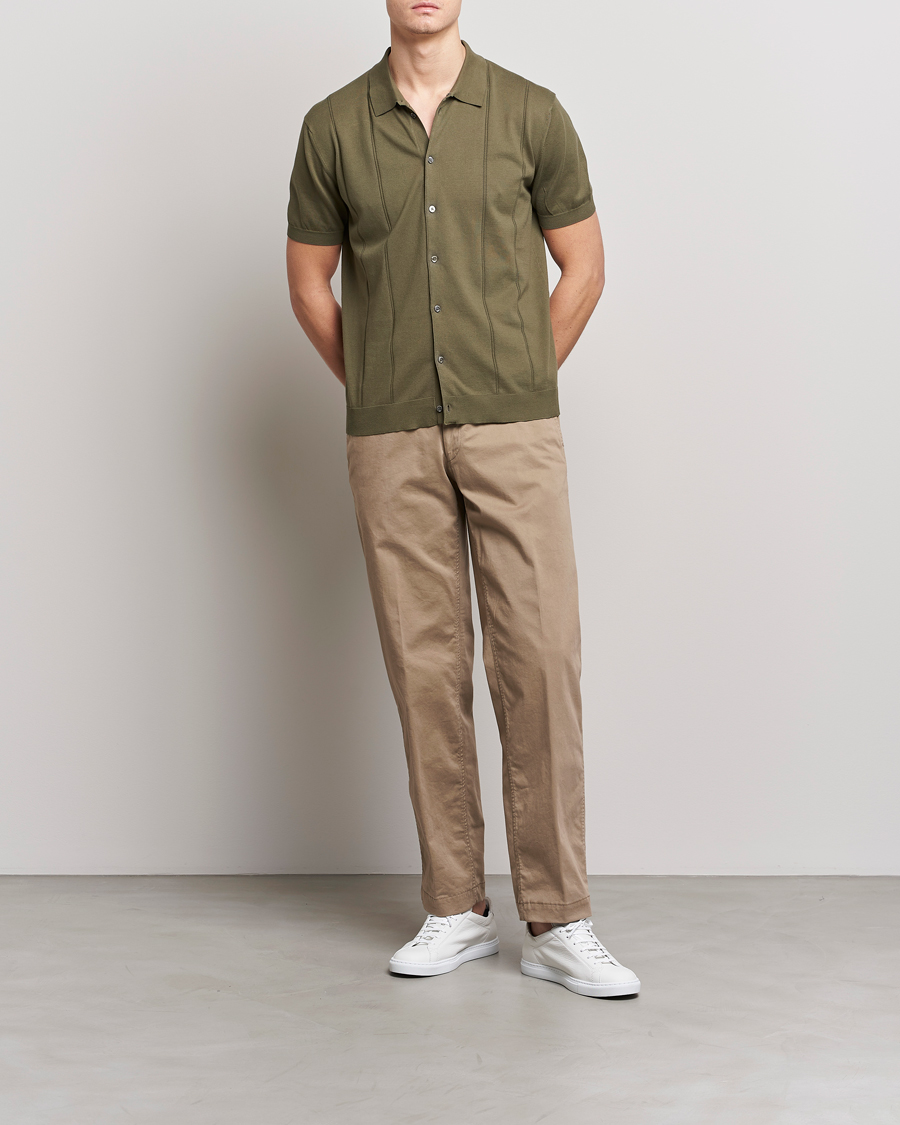 Uomini | Polo | Baracuta | Horatio Cotton Garment Dyed Knitted Polo Shirt Olive