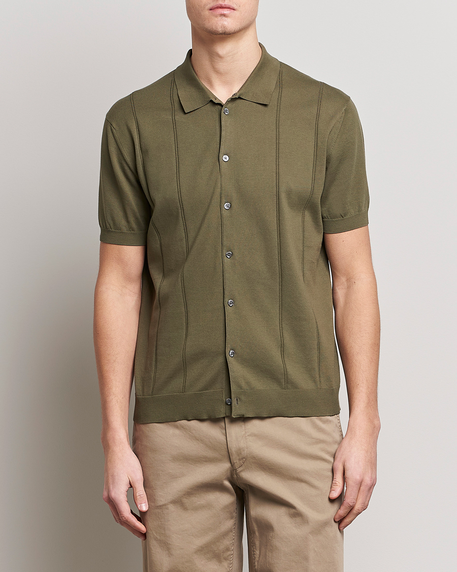 Uomini | Polo | Baracuta | Horatio Cotton Garment Dyed Knitted Polo Shirt Olive