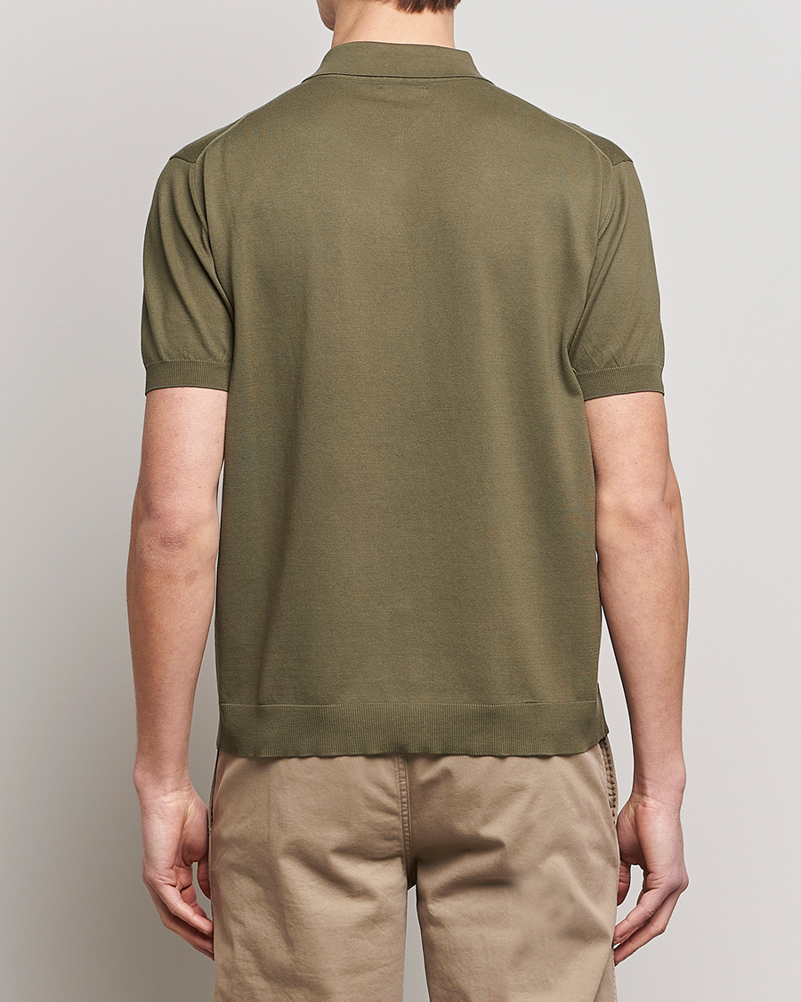 Uomini | Polo | Baracuta | Horatio Cotton Garment Dyed Knitted Polo Shirt Olive
