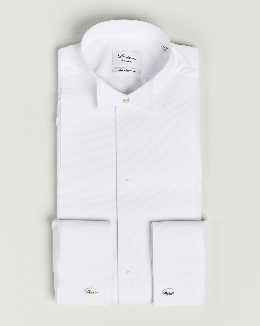 Uomini | Camicie | Stenströms | Fitted Body XL Sleeve Stand Up Collar Evening Shir White