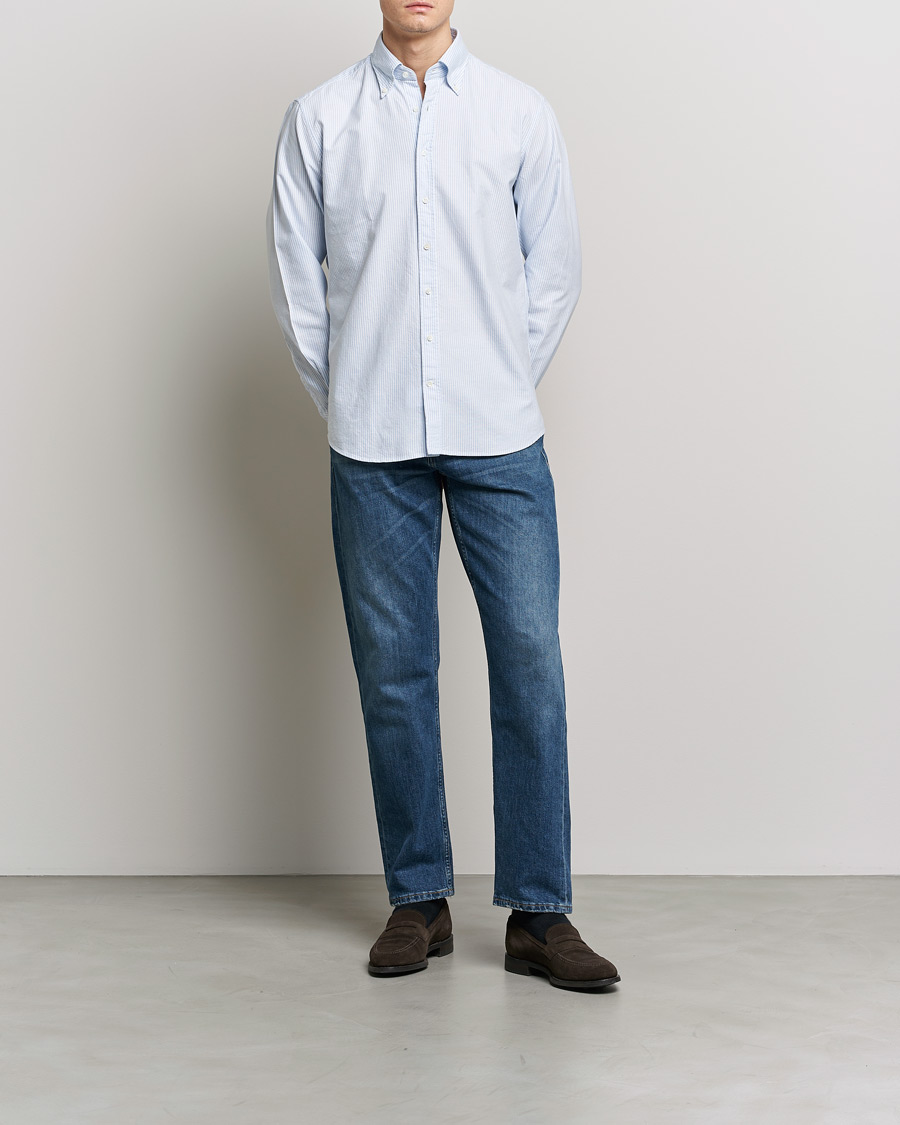 Uomini | Camicie | Stenströms | Fitted Body Oxford Shirt Blue/White