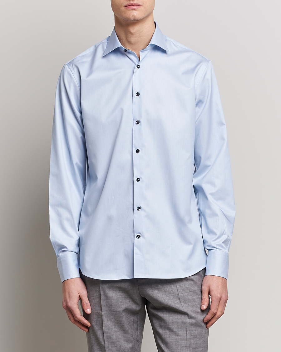 Uomini | Camicie | Stenströms | Fitted Body Contrast Cotton Shirt White/Blue