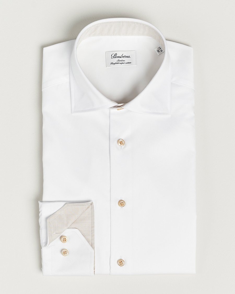 Uomini | Camicie | Stenströms | Fitted Body Contrast Cotton Shirt White