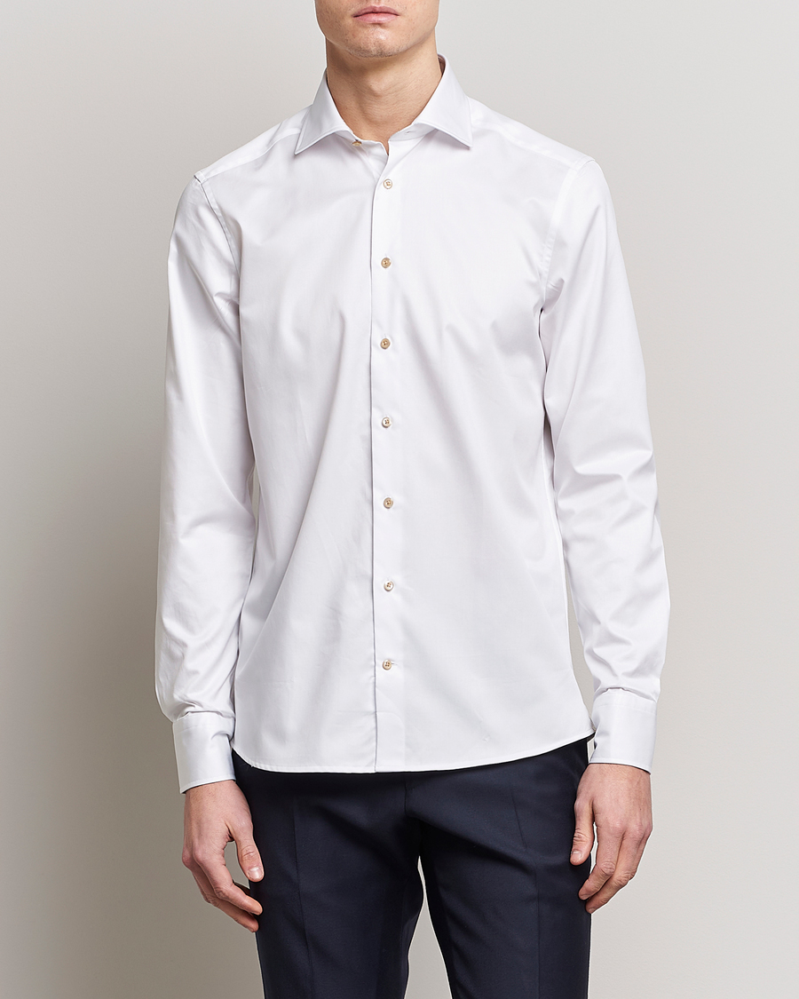 Uomini | Camicie | Stenströms | Fitted Body Contrast Cotton Shirt White