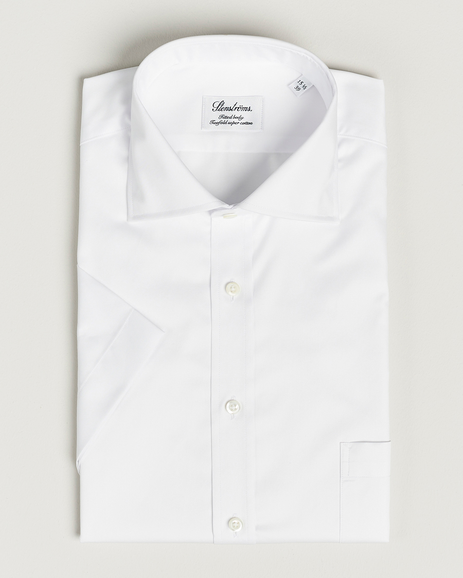 Uomini | Camicie | Stenströms | Fitted Body Short Sleeve Twill Shirt White