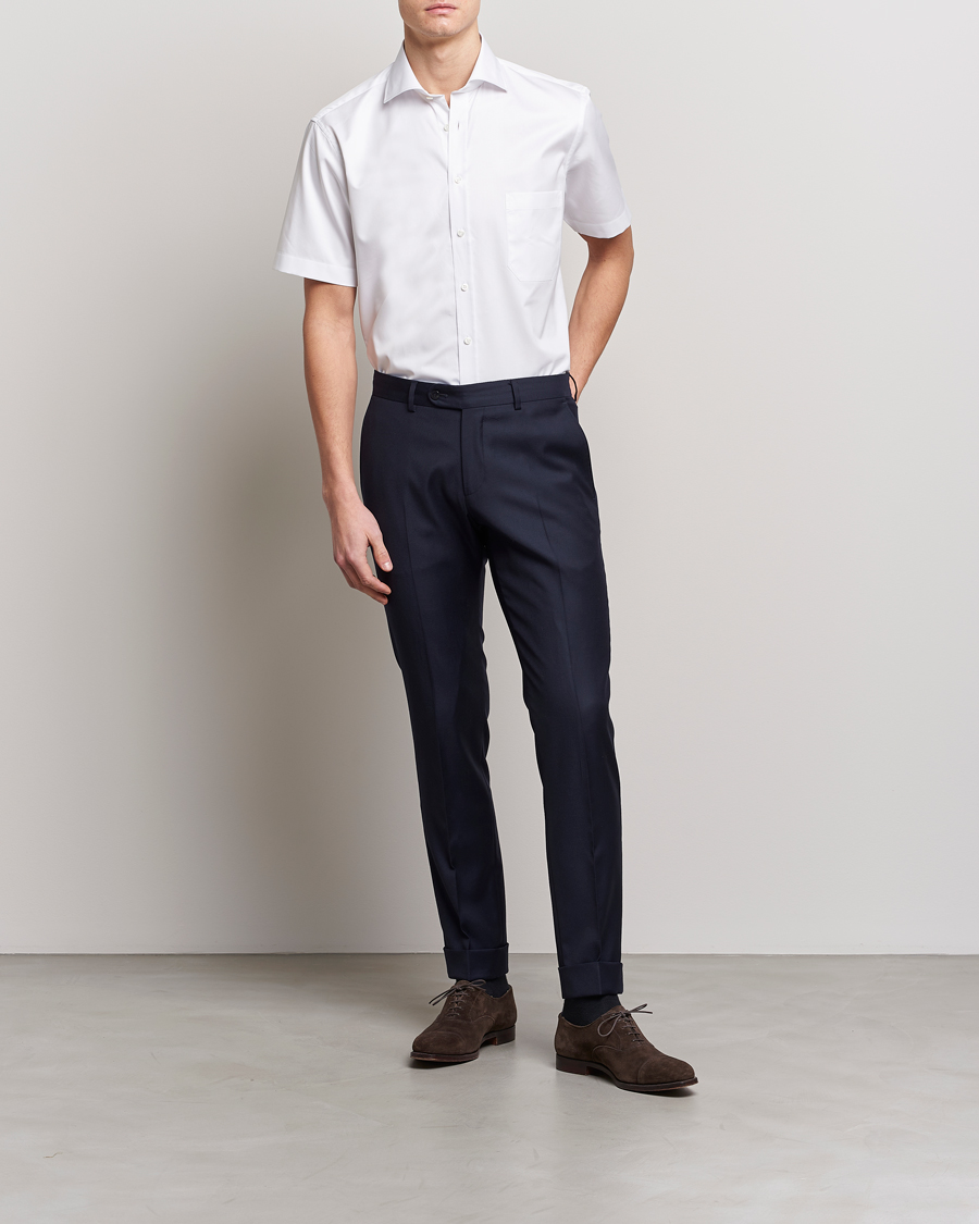 Uomini | Camicie | Stenströms | Fitted Body Short Sleeve Twill Shirt White