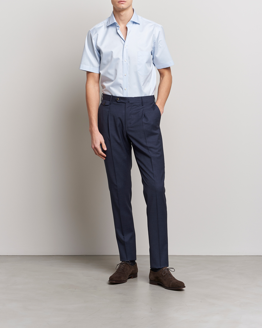 Uomini | Camicie | Stenströms | Fitted Body Short Sleeve Twill Shirt Light Blue