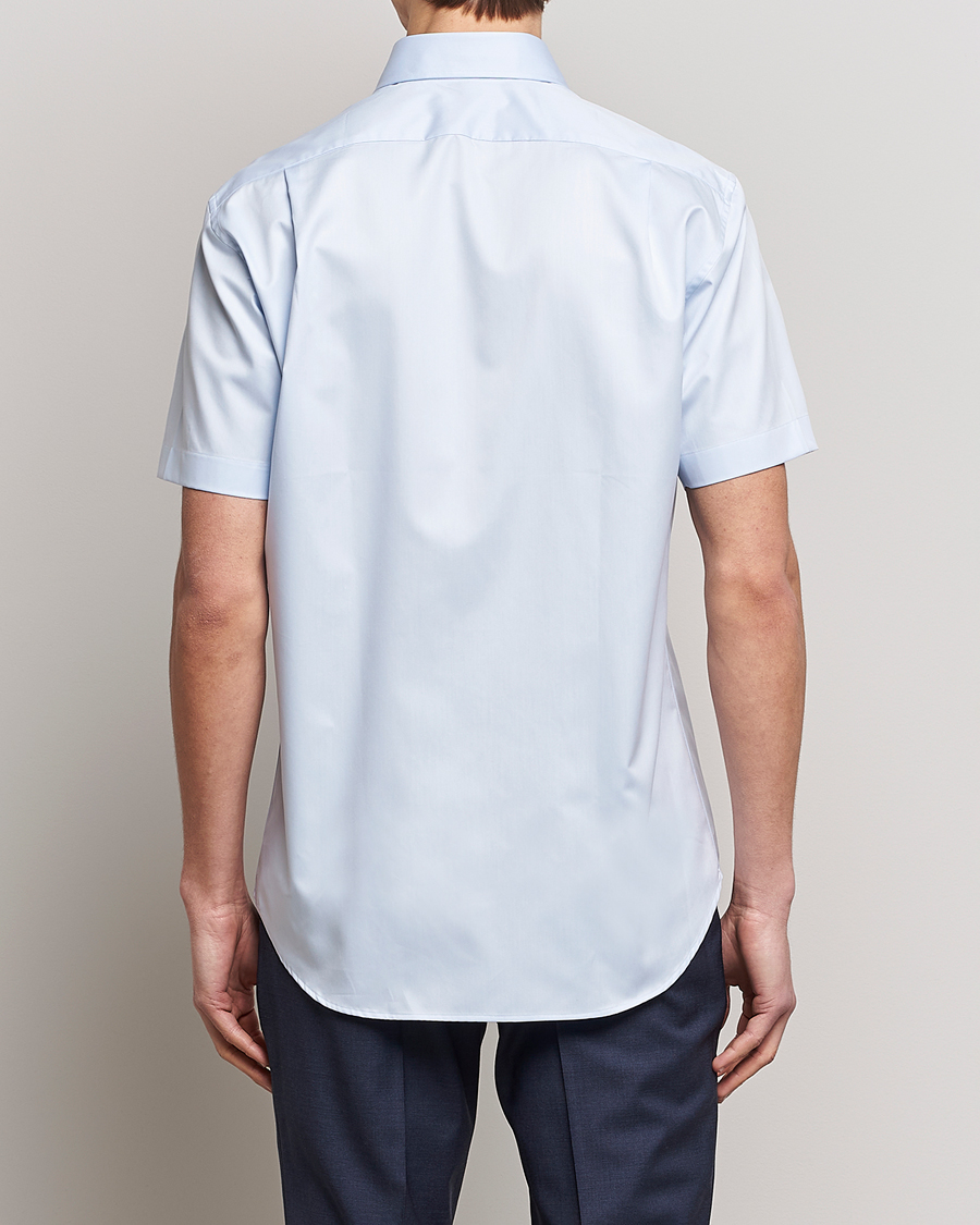 Uomini | Camicie | Stenströms | Fitted Body Short Sleeve Twill Shirt Light Blue