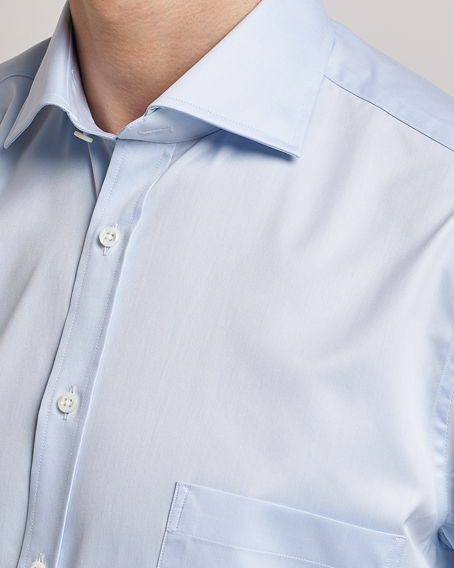Uomini | Camicie | Stenströms | Fitted Body Short Sleeve Twill Shirt Light Blue