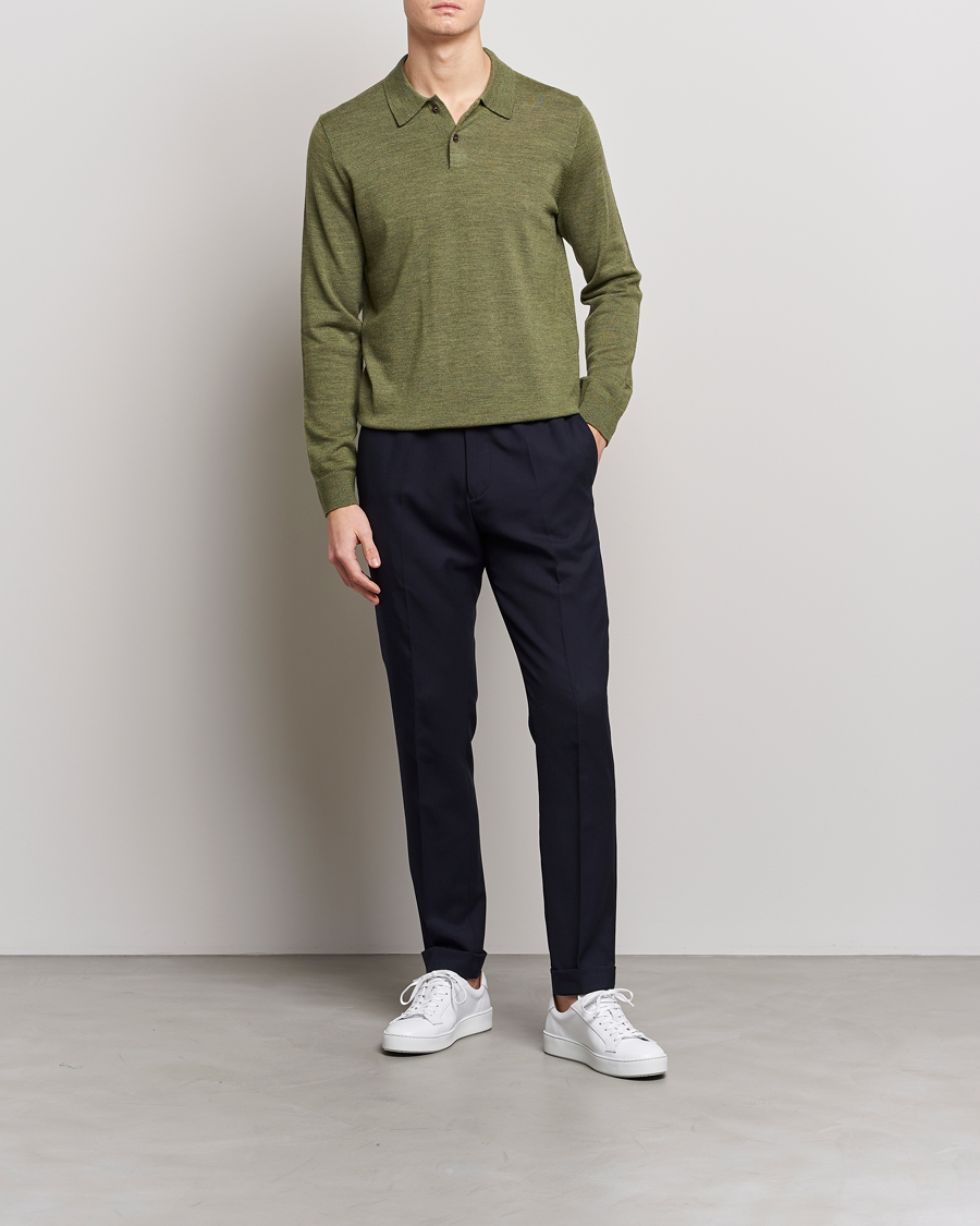 Uomini | Maglieria | Morris | Merino Knitted Polo Olive