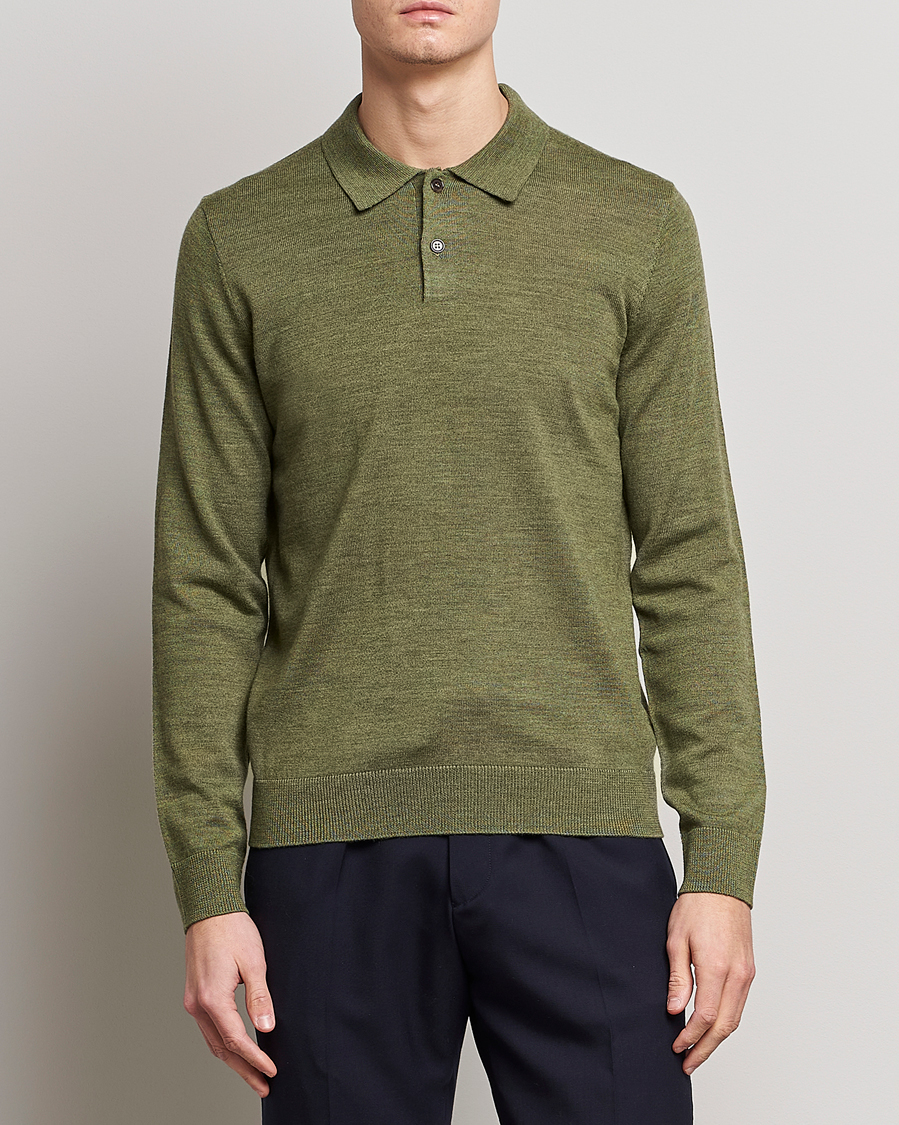 Uomini | Maglieria | Morris | Merino Knitted Polo Olive