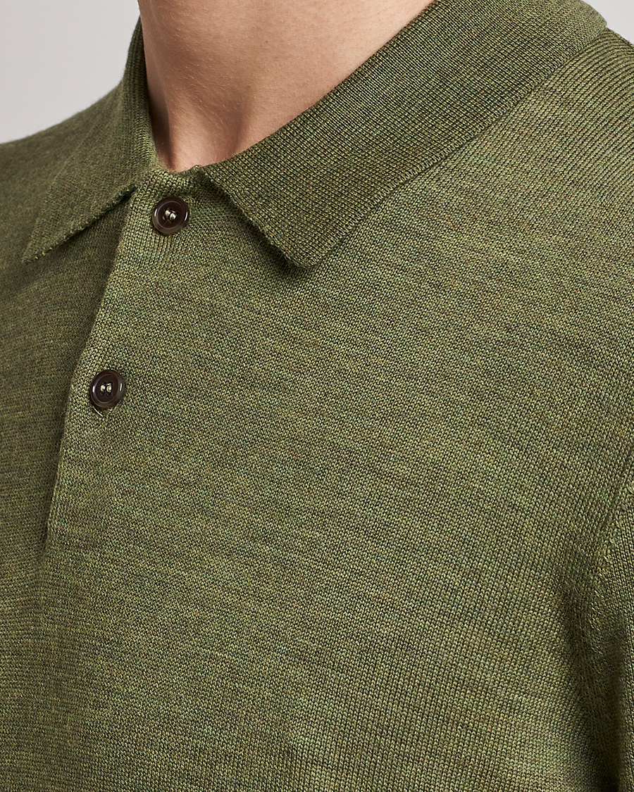 Uomini | Maglieria | Morris | Merino Knitted Polo Olive