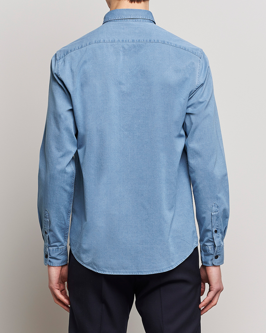 Uomini | Camicie | Sunspel | Cotton Twill Indigo Shirt Light Indigo
