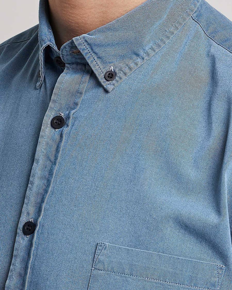 Uomini | Camicie | Sunspel | Cotton Twill Indigo Shirt Light Indigo