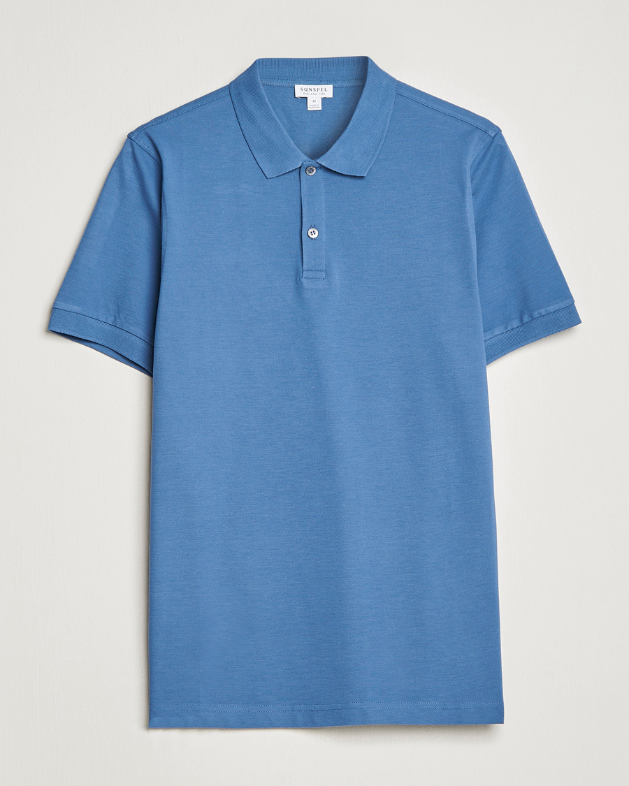 Uomini | Polo | Sunspel | Short Sleeve Pique Polo Blue Stone