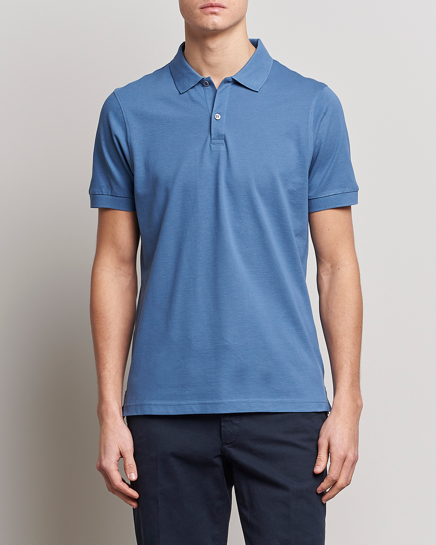 Uomini | Polo | Sunspel | Short Sleeve Pique Polo Blue Stone