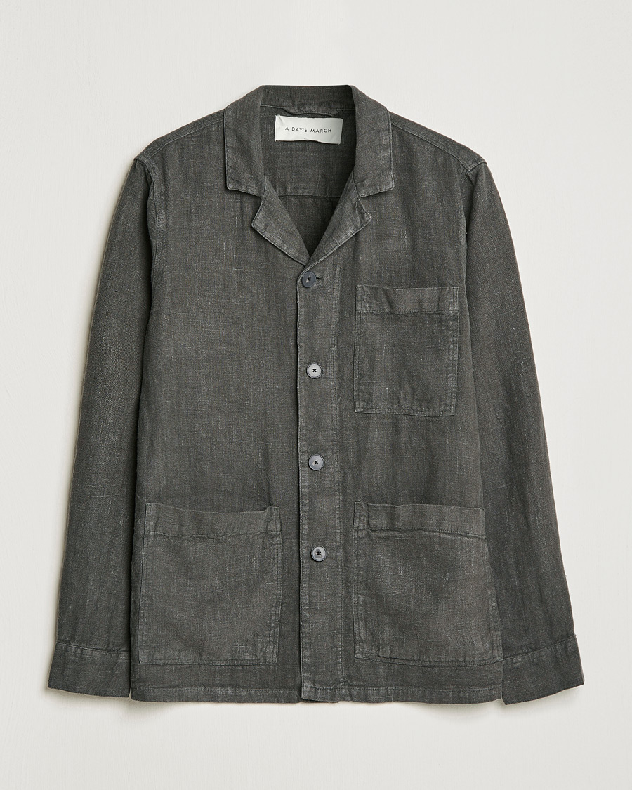 Uomini | Camicie | A Day's March | Bangher Linen Overshirt Olive