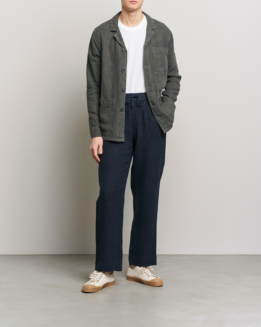 Uomini | Camicie | A Day's March | Bangher Linen Overshirt Olive