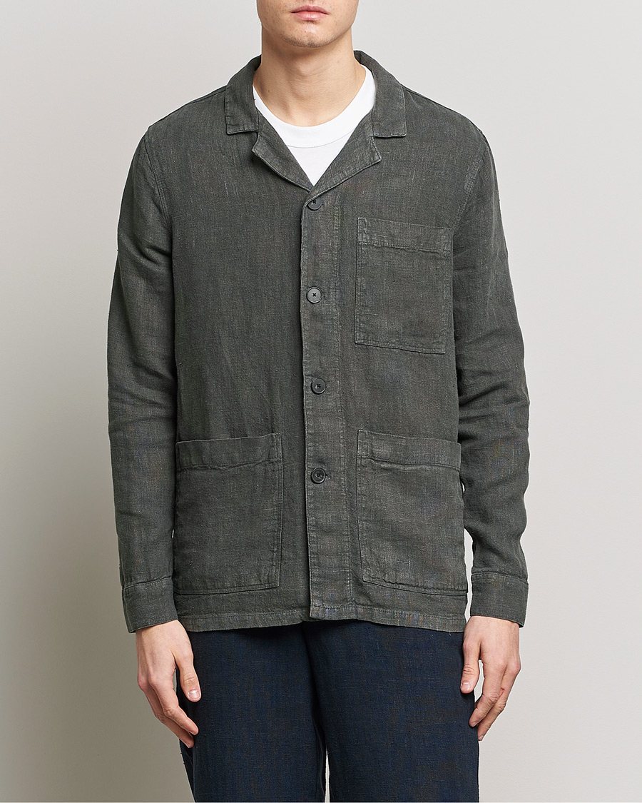 Uomini | Camicie | A Day's March | Bangher Linen Overshirt Olive