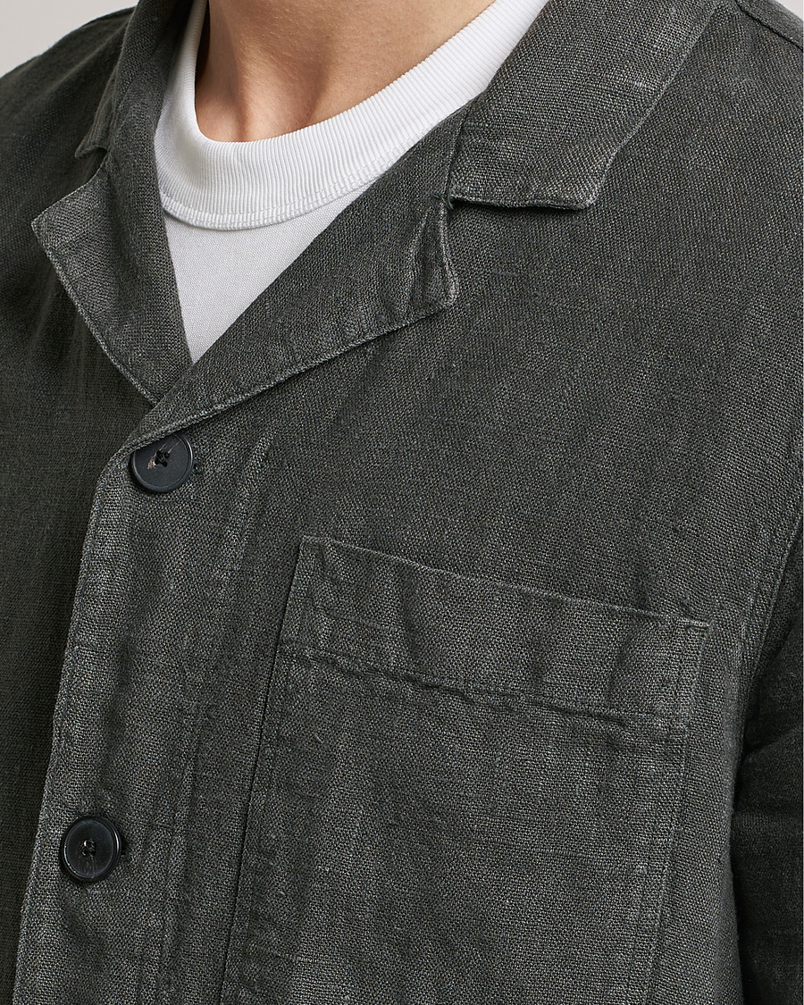 Uomini | Camicie | A Day's March | Bangher Linen Overshirt Olive