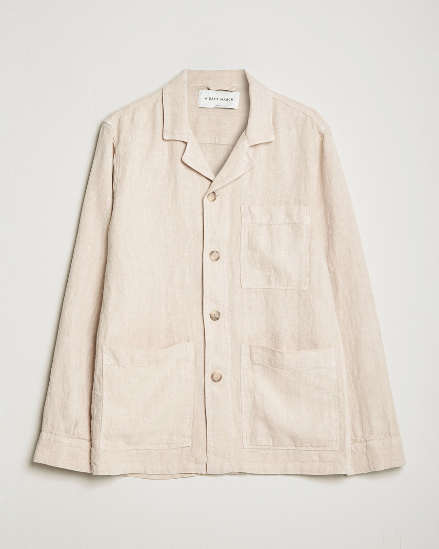Uomini | Camicie | A Day's March | Bangher Linen Overshirt Oyster