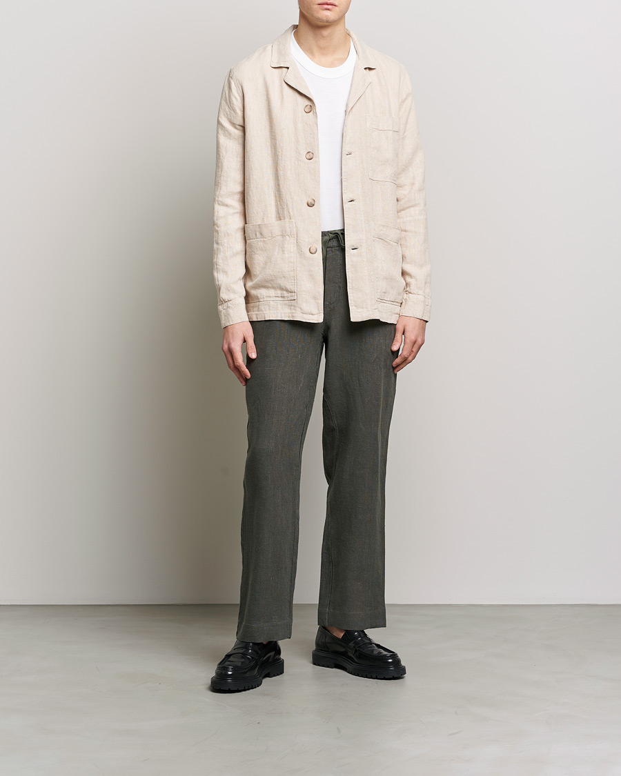 Uomini | Camicie | A Day's March | Bangher Linen Overshirt Oyster
