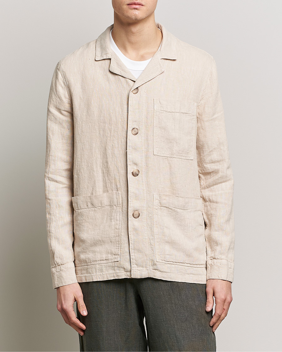 Uomini | Camicie | A Day's March | Bangher Linen Overshirt Oyster