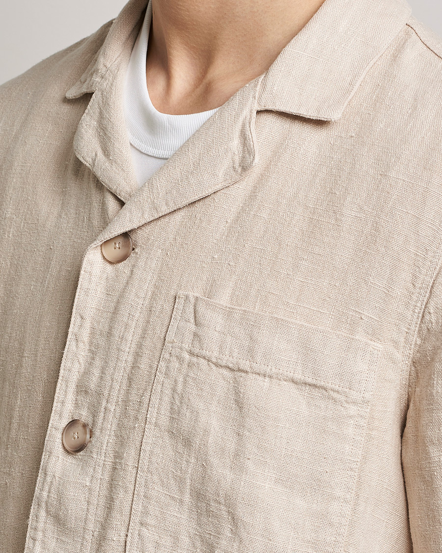 Uomini | Camicie | A Day's March | Bangher Linen Overshirt Oyster