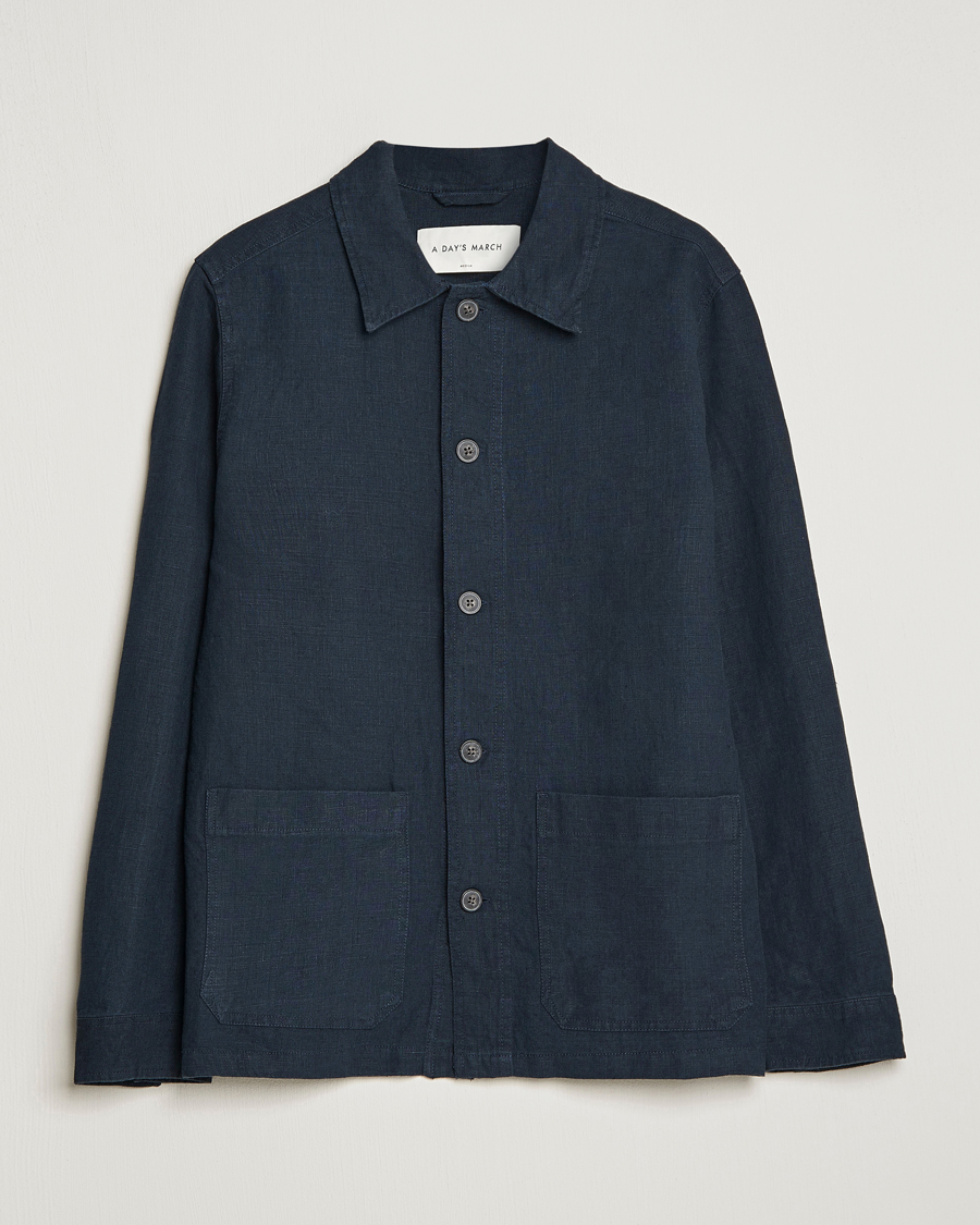 Uomini | Camicie | A Day's March | Original Linen Overshirt Navy