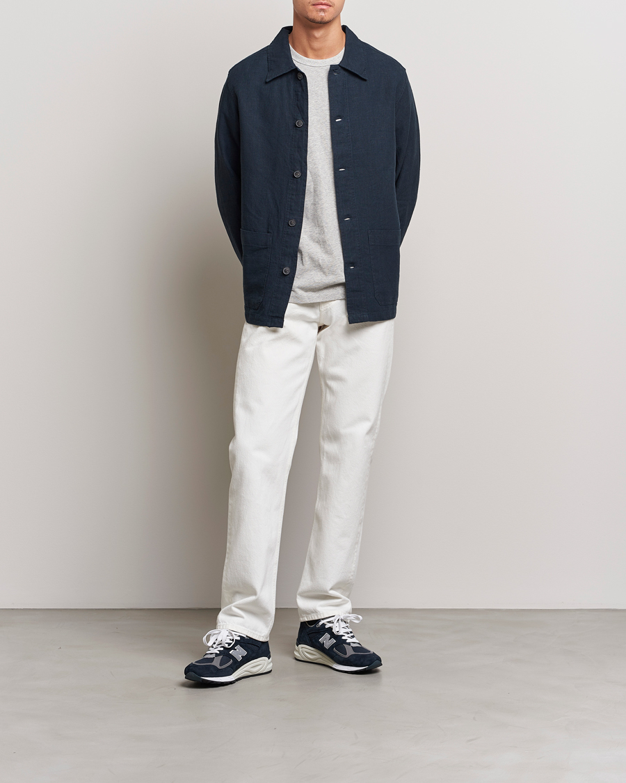 Uomini | Camicie | A Day's March | Original Linen Overshirt Navy