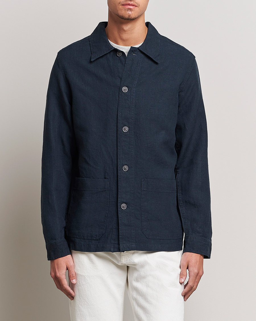 Uomini | Camicie | A Day's March | Original Linen Overshirt Navy