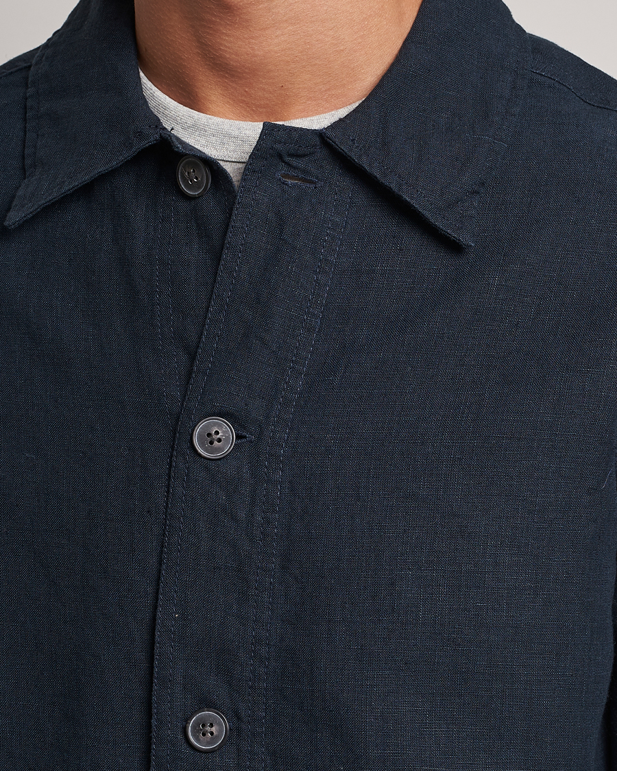 Uomini | Camicie | A Day's March | Original Linen Overshirt Navy