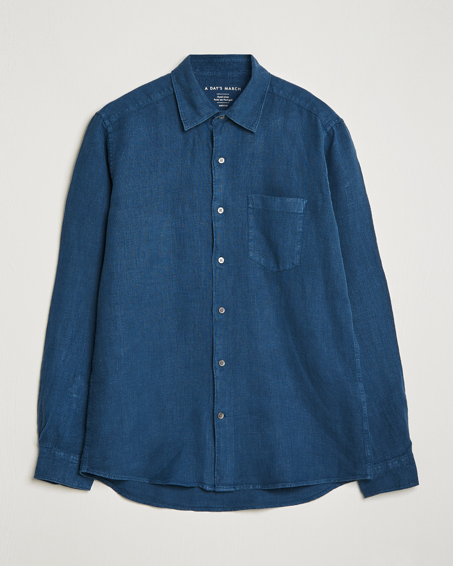 Uomini | Camicie | A Day's March | Abu Linen Shirt Indigo Blue
