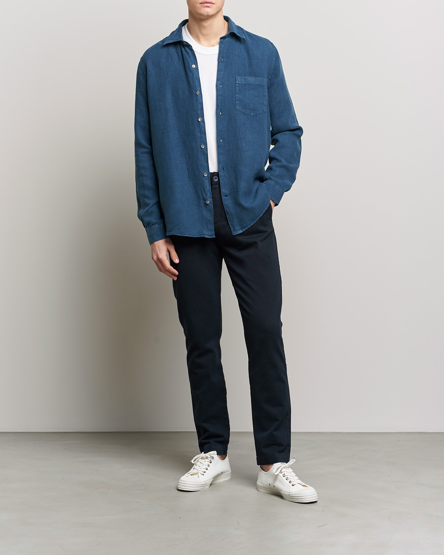 Uomini | Camicie | A Day's March | Abu Linen Shirt Indigo Blue