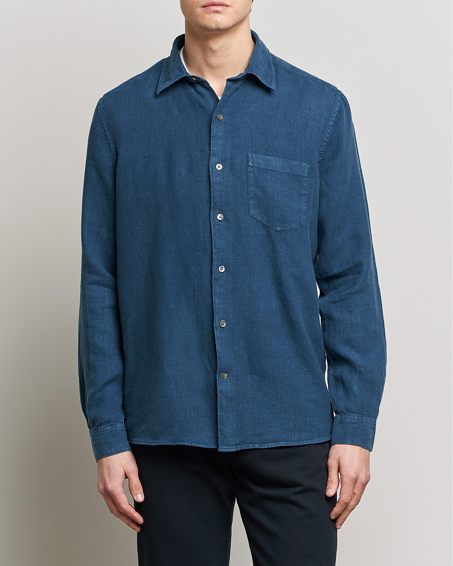 Uomini | Camicie | A Day's March | Abu Linen Shirt Indigo Blue
