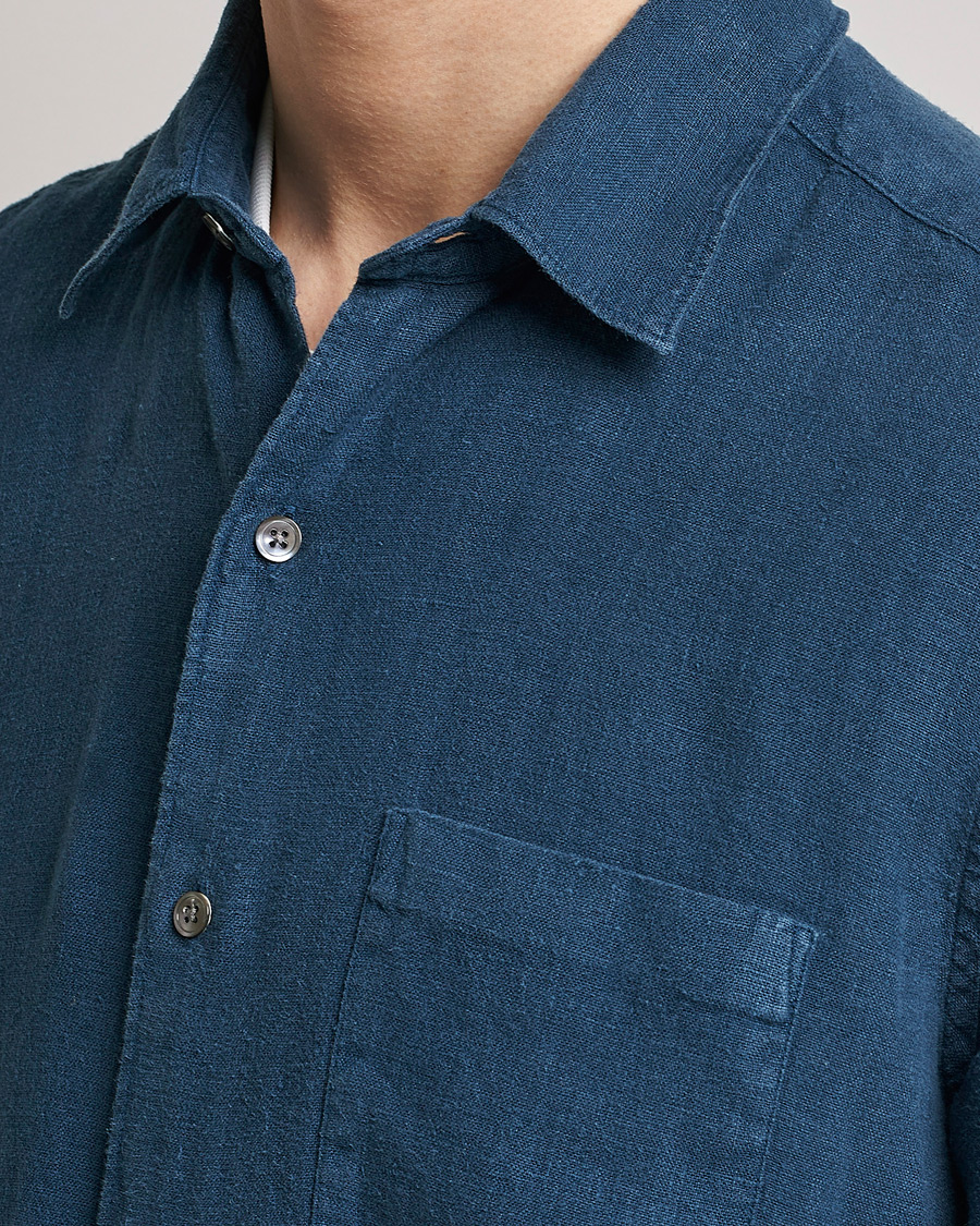 Uomini | Camicie | A Day's March | Abu Linen Shirt Indigo Blue