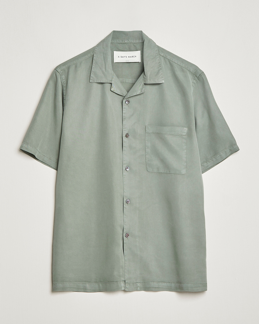 Uomini | Camicie | A Day's March | Yamu Short Sleeve Tencel Shirt Dusty Green