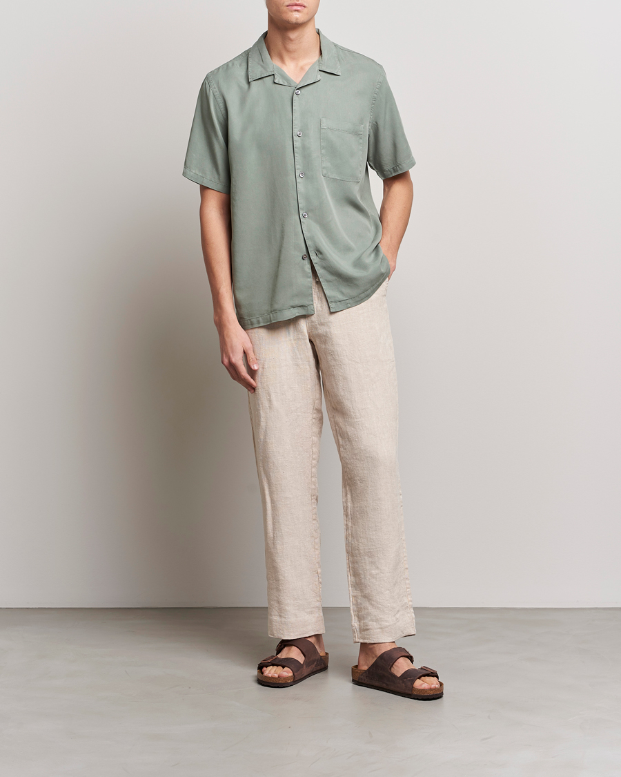 Uomini | Camicie | A Day's March | Yamu Short Sleeve Tencel Shirt Dusty Green