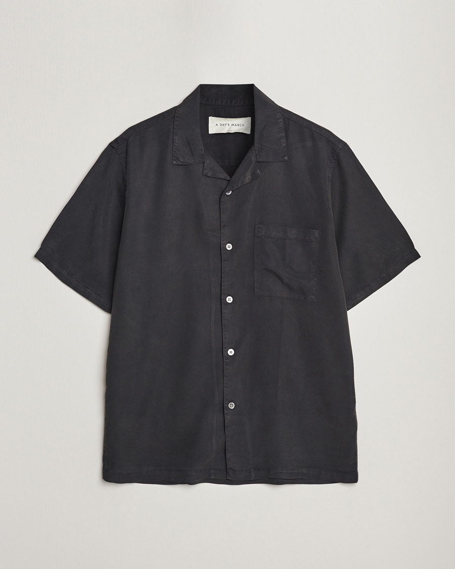 Uomini | Camicie | A Day's March | Yamu Short Sleeve Tencel Shirt Off Black