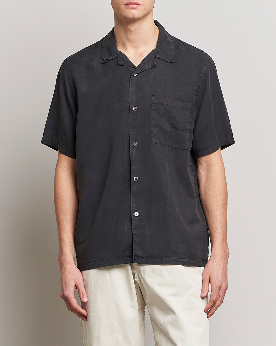 Uomini | Camicie | A Day's March | Yamu Short Sleeve Tencel Shirt Off Black