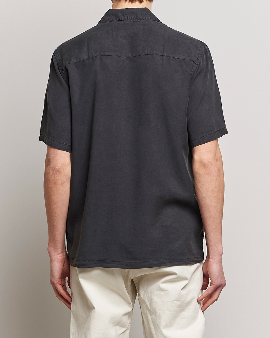 Uomini | Camicie | A Day's March | Yamu Short Sleeve Tencel Shirt Off Black