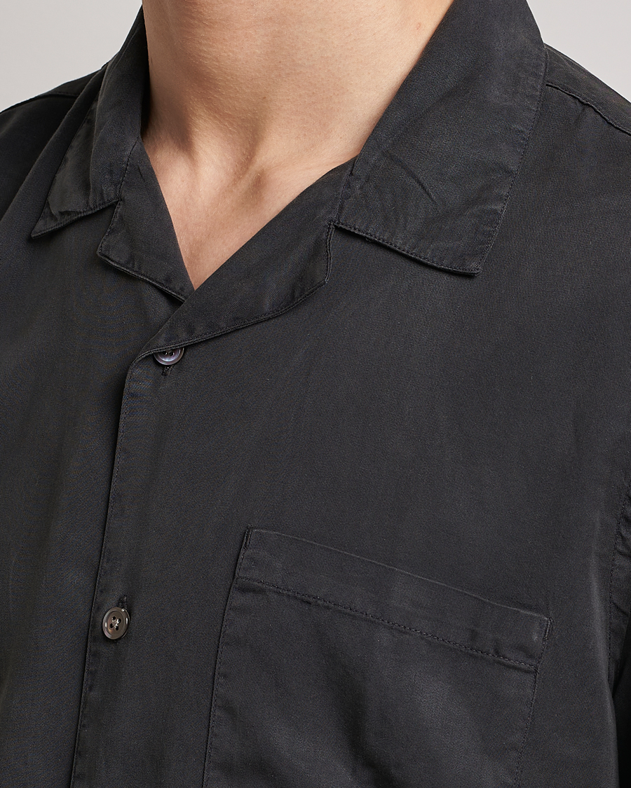 Uomini | Camicie | A Day's March | Yamu Short Sleeve Tencel Shirt Off Black