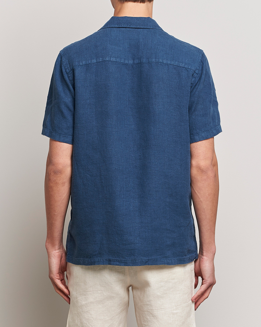 Uomini | Camicie | A Day's March | Yamu Short Sleeve Linen Shirt Indigo Blue
