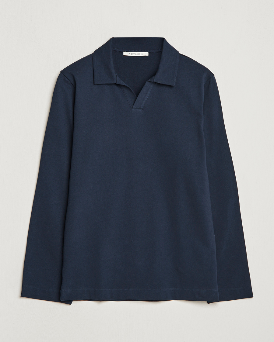Uomini | Maglieria | A Day's March | Branford Long Sleeve Jersey Polo Navy