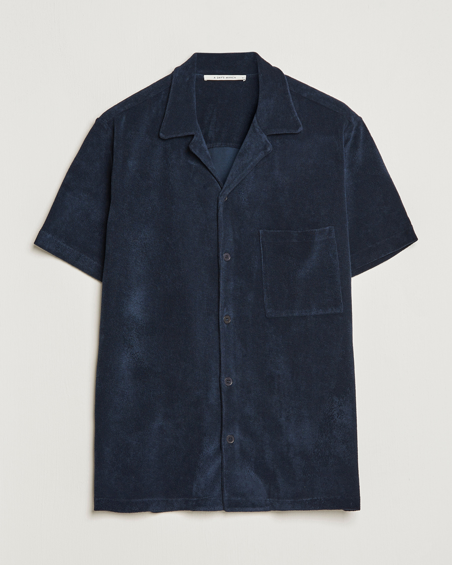 Uomini | Camicie | A Day's March | Yamu Short Sleeve Terry Shirt Navy