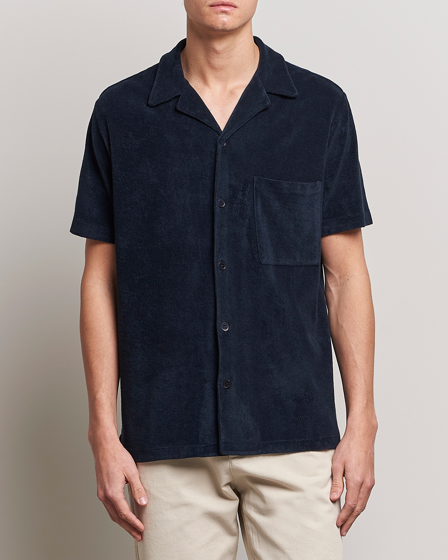 Uomini | Camicie | A Day's March | Yamu Short Sleeve Terry Shirt Navy